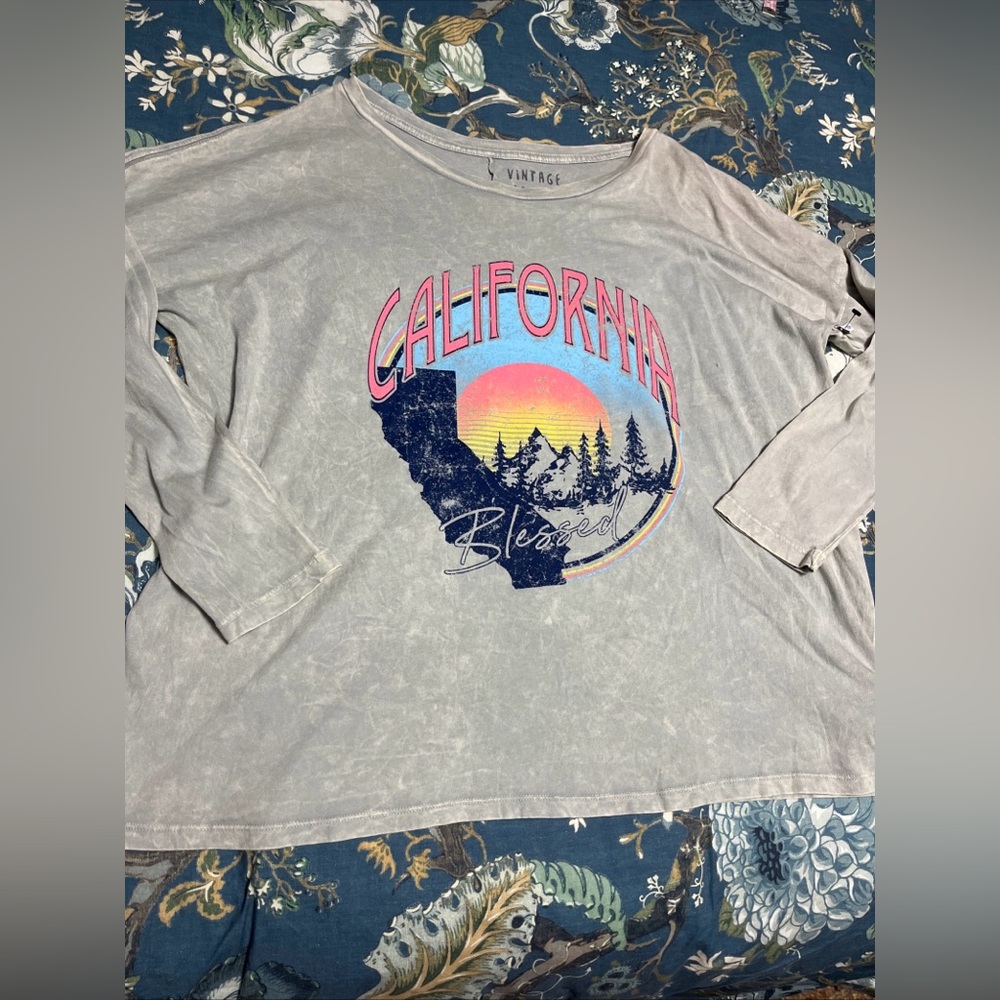 California Blessed Vintage Canvas T Shirt graphic Long Sleeve Nature Souvenir